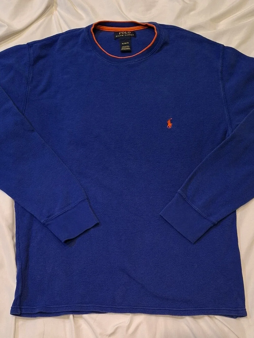 Polo Ralph Lauren Men's XL Blue Orange Waffle Knit Thermal Long Sleeve